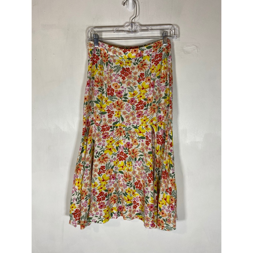 Boho Cottagecore Floral Midi Skirt Front Slit Flowy A-Line M Country Western‎